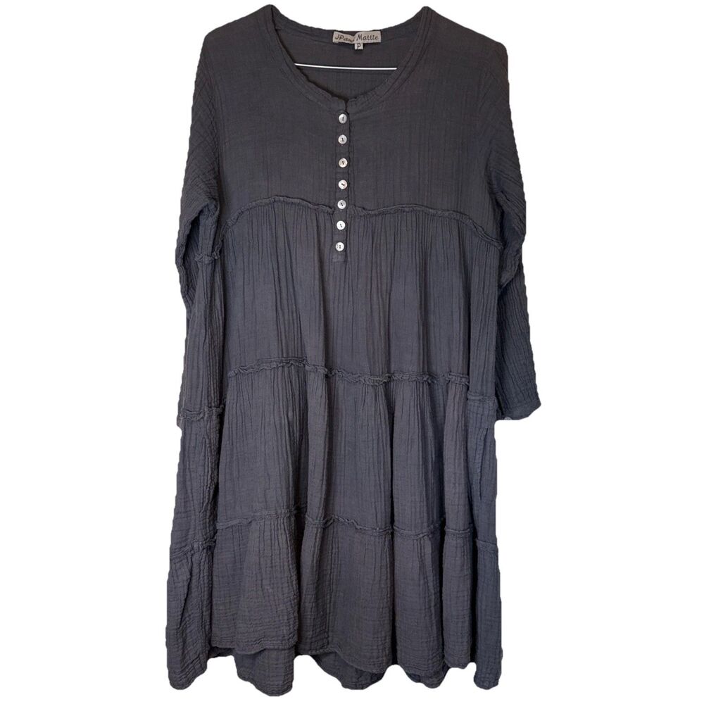JP and Mattie Tiered Relaxed Cotton Knee Length Dress‎ Cottagecore Prairie Sz XS